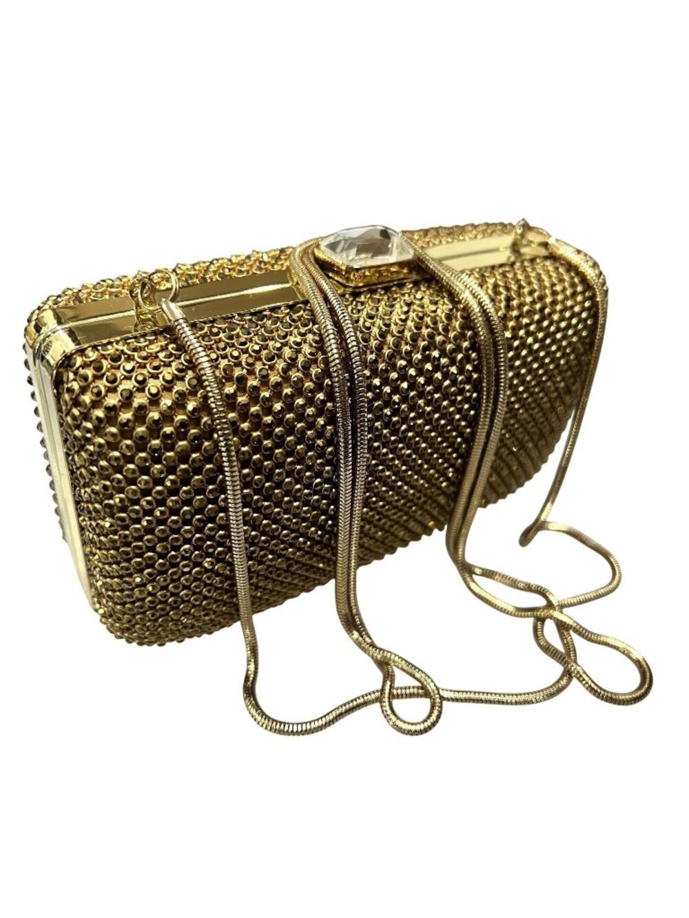 Sondra Roberts Rhinestone Box Clutch in Gold